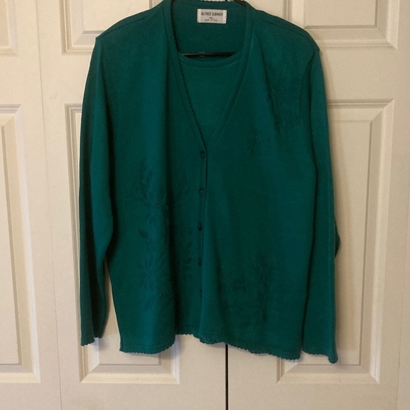 Alfred Dunner pullover sweater cardigan vintage green women’s XL made in USA - Picture 1 of 8